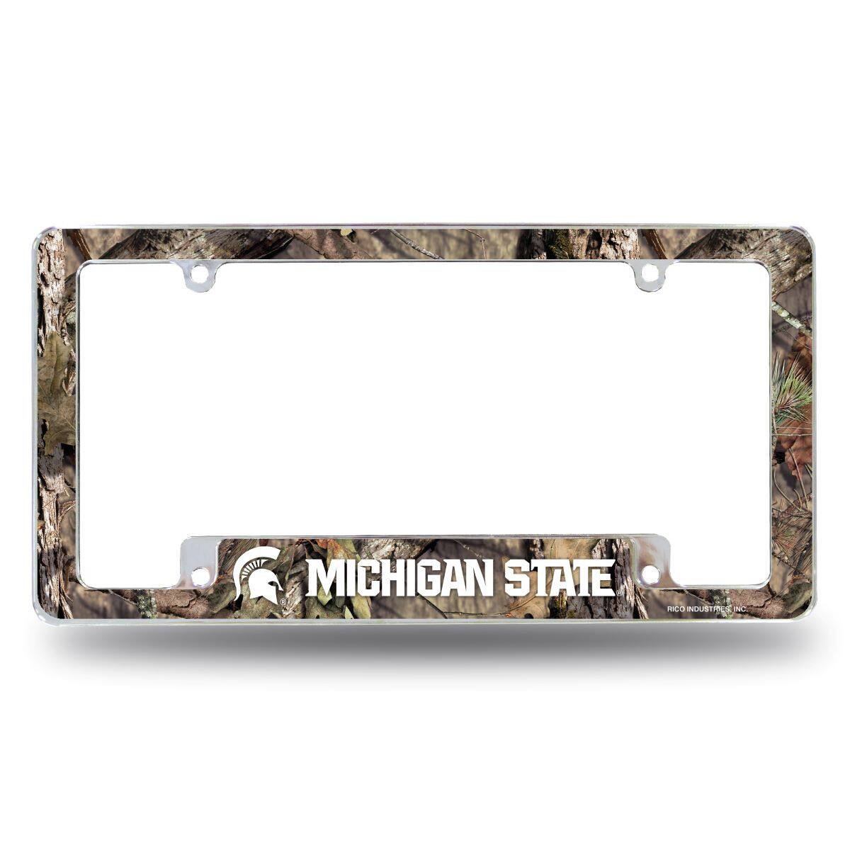 Rico Industries - Michigan State Spartans Chrome Metal License Plate Frame with Bold Mossy Oak Camouflaged Camo Design - Multi