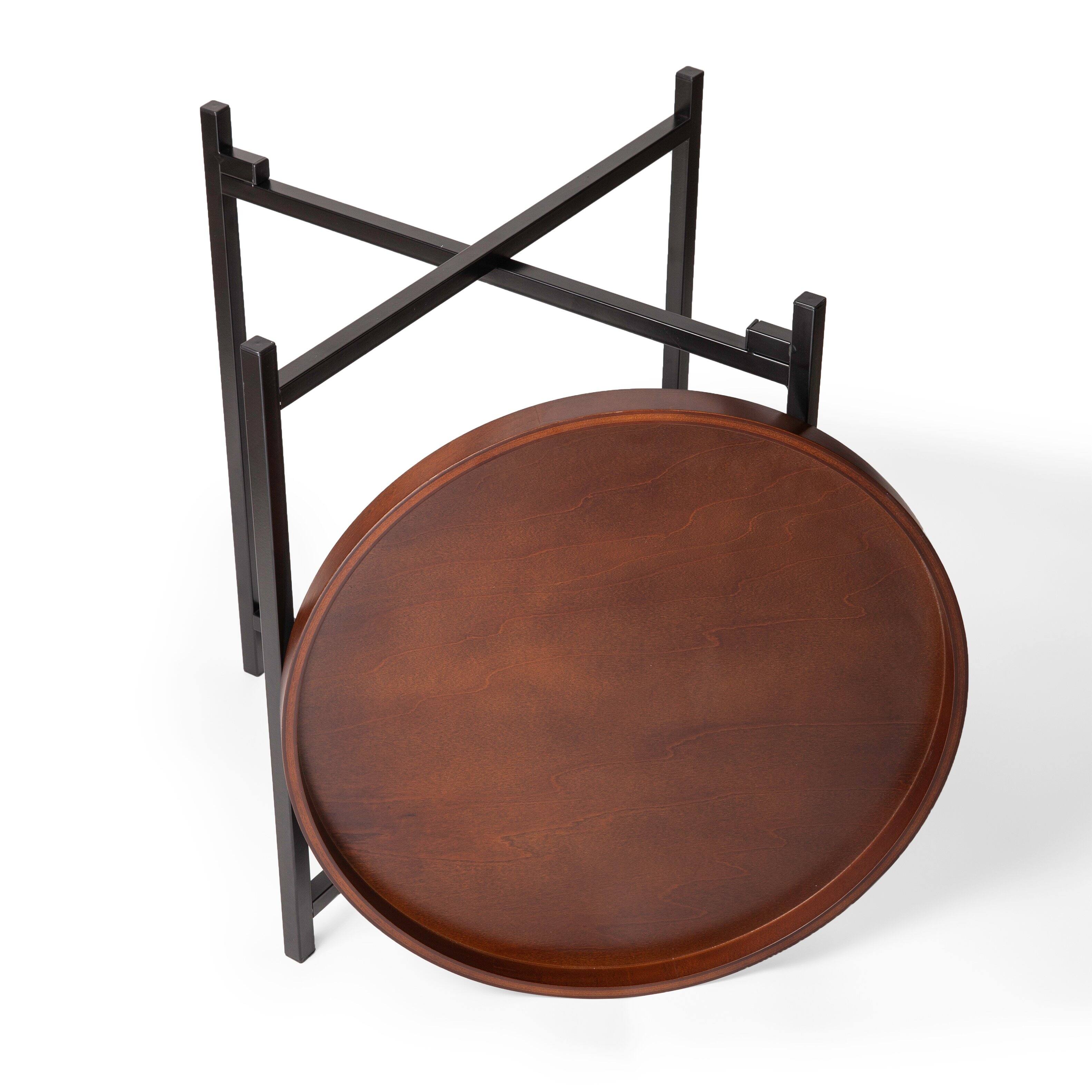 Alt View 1. Danya B - Mid-century Modern Round Side Table with Removable Wood Tray - Black, Walnut.