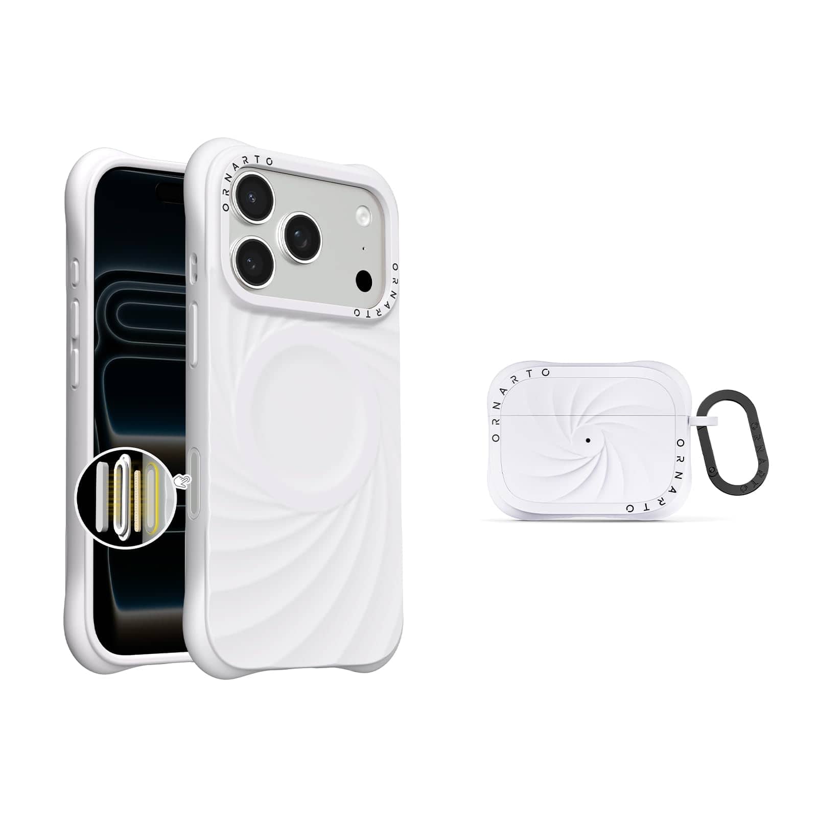 Ornarto - Vortuxe for iPhone 17 Pro Max Case 6.9" and for AirPods Pro 2 Case - White