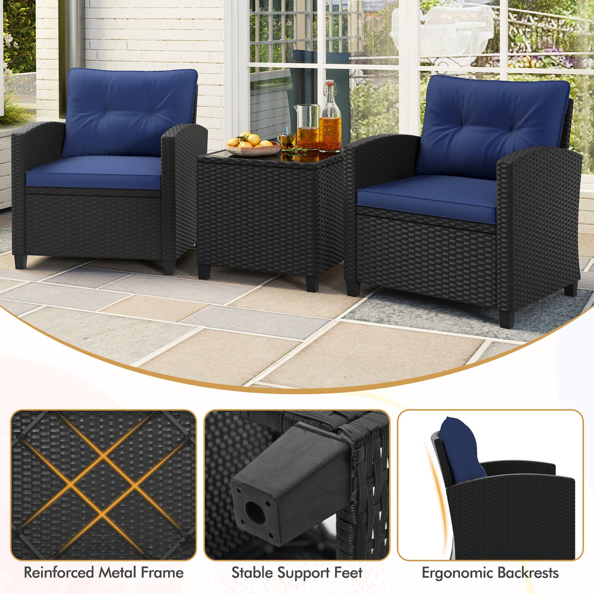 Reinforced Metal Frame  
Stable Support Feet  
Ergonomic Backrests