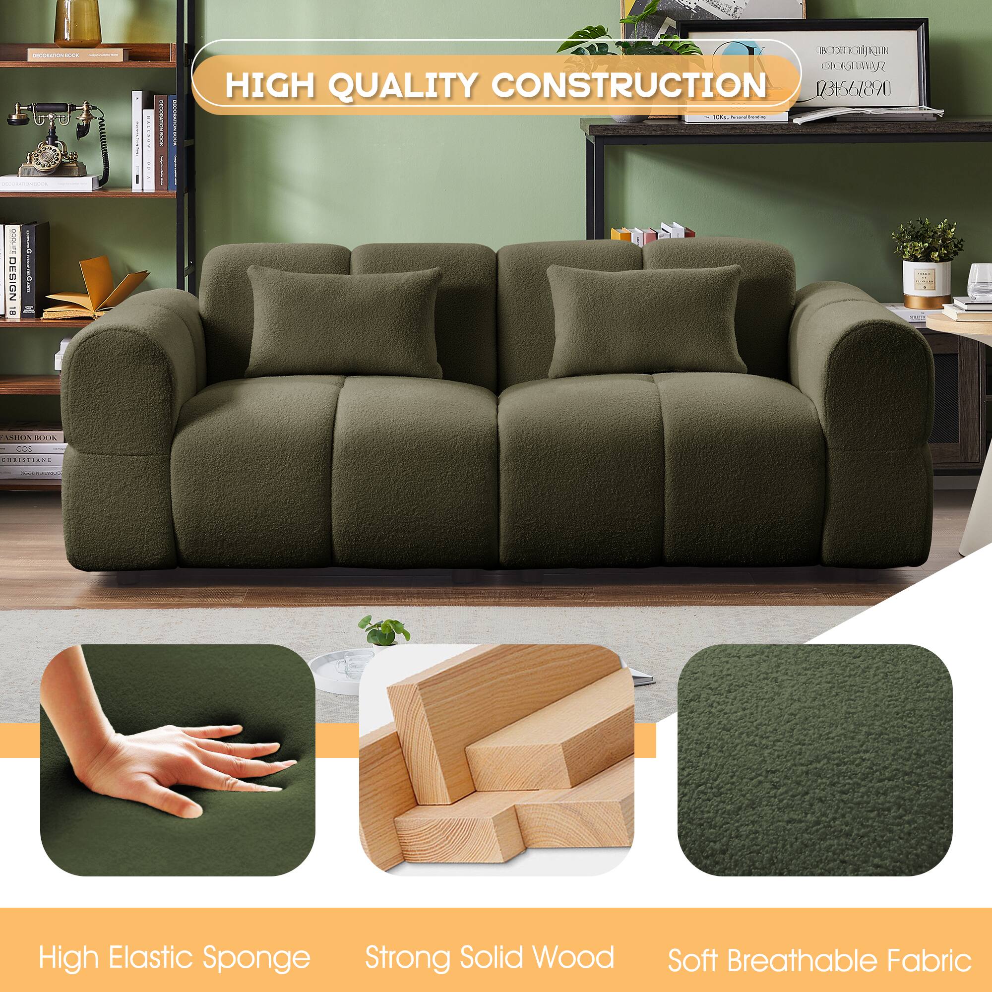 HIGH QUALITY CONSTRUCTION

- High Elastic Sponge
- Strong Solid Wood
- Soft Breathable Fabric