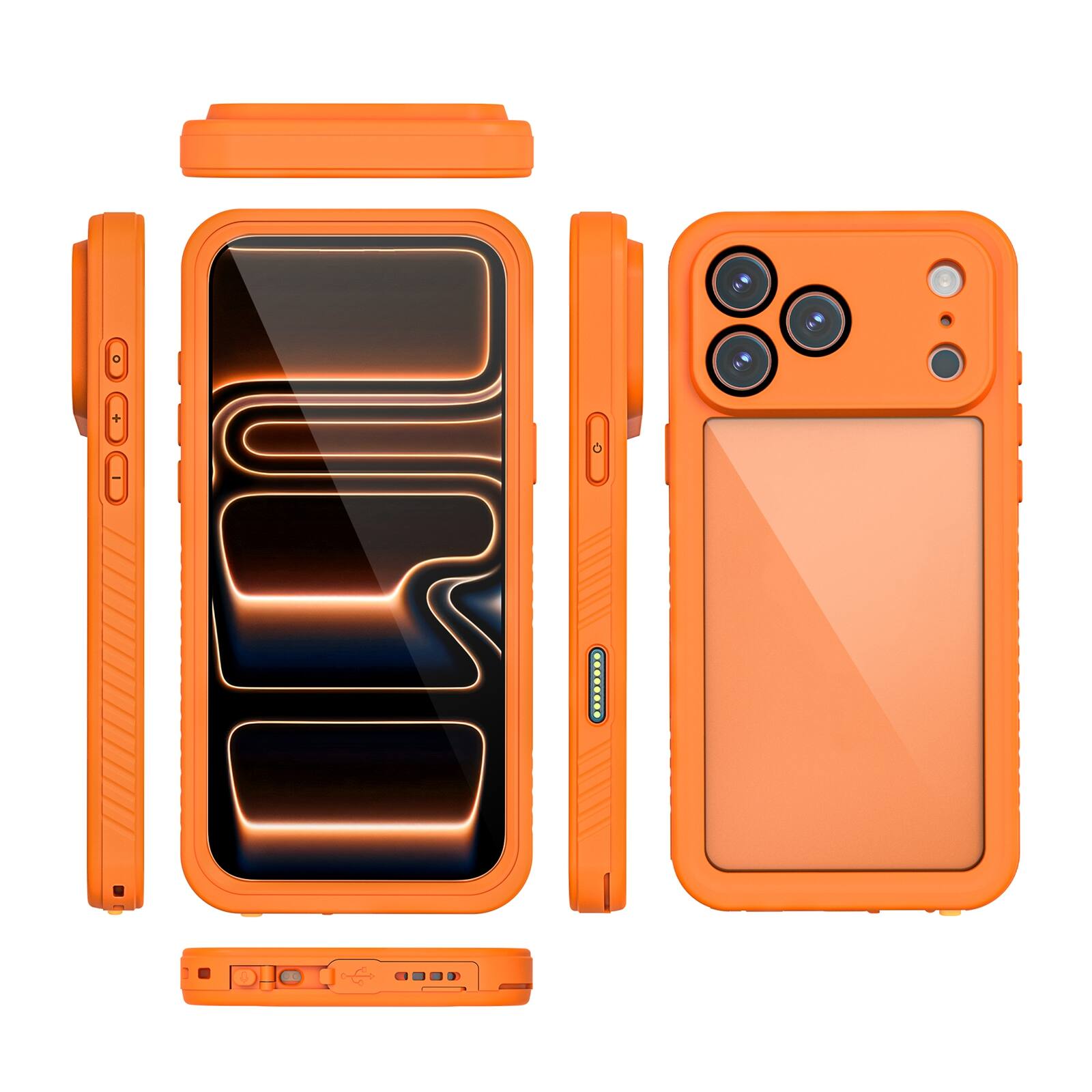 Left. UUCOVER - Waterproof Case for Apple iPhone 17 Pro ,Shockproof Full Body Protective Case with Screen Protector Clear Back Cover - Orange.