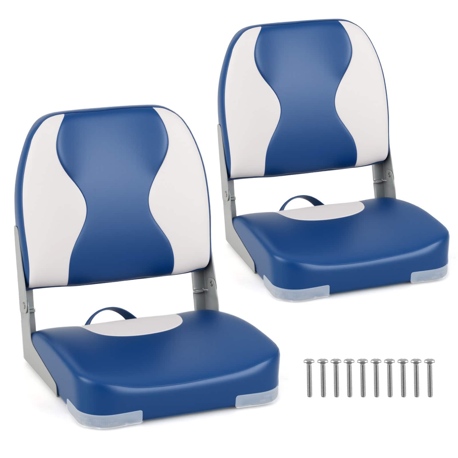 Gymax - 2-Pack Boat Seats Folding Low Back Boat Chairs w/Thick Sponge Padding Hinges - Blue