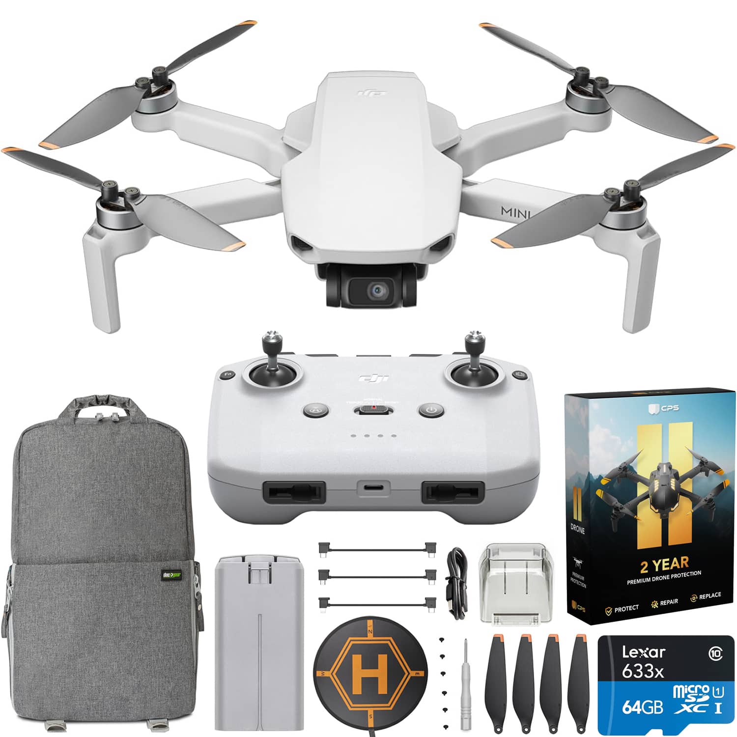 DJI - Mini 4K Drone Quadcopter w/RC-N1 Remote + Extended Warranty & Accessories Bundle