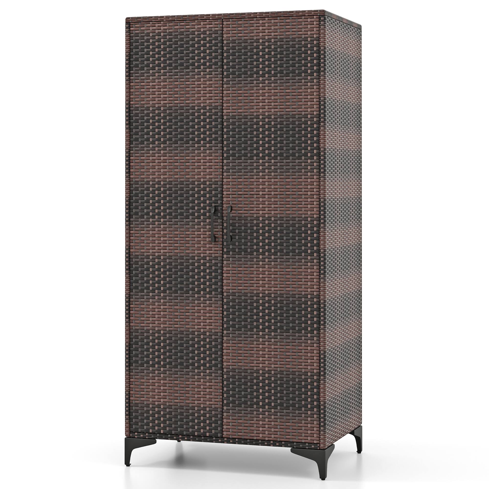 Alt View 9. Gymax - Gymax 62'' Wicker Wardrobe w/ 2 Doors Hanging Rod & 4 Storage Cubes for Home Patio Mix Brown - Mix Brown.
