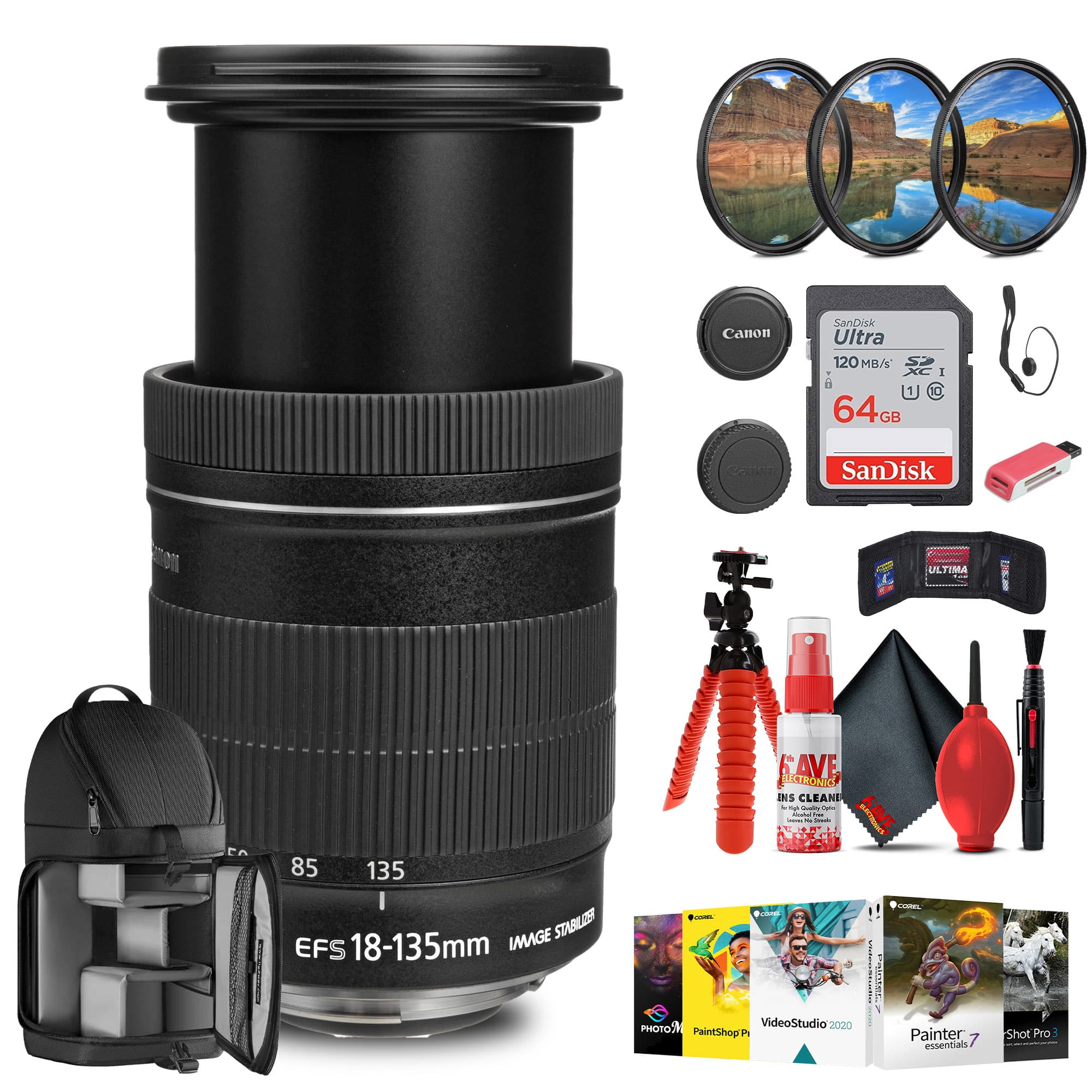 Canon - EF-S 18-135mm f/3.5-5.6 IS Lens with 64GB Extreme Pro Card + More - Black