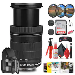Canon - EF-S 18-135mm f/3.5-5.6 IS Lens with 64GB Extreme Pro Card + More - Black
