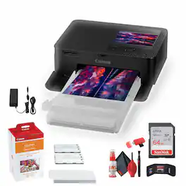 SELPHY CP1500 Photo Printer (Black) + Canon RP-108 Color Ink and Paper Set + More Bundle