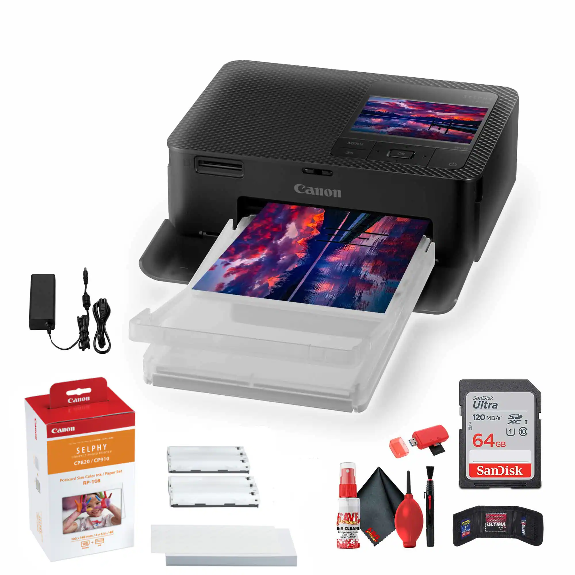 Canon SELPHY CP620/CP820/CP910 Paper  
SanDisk Ultra 120 MB/s 64GB  
Fave, a Clear Ultra