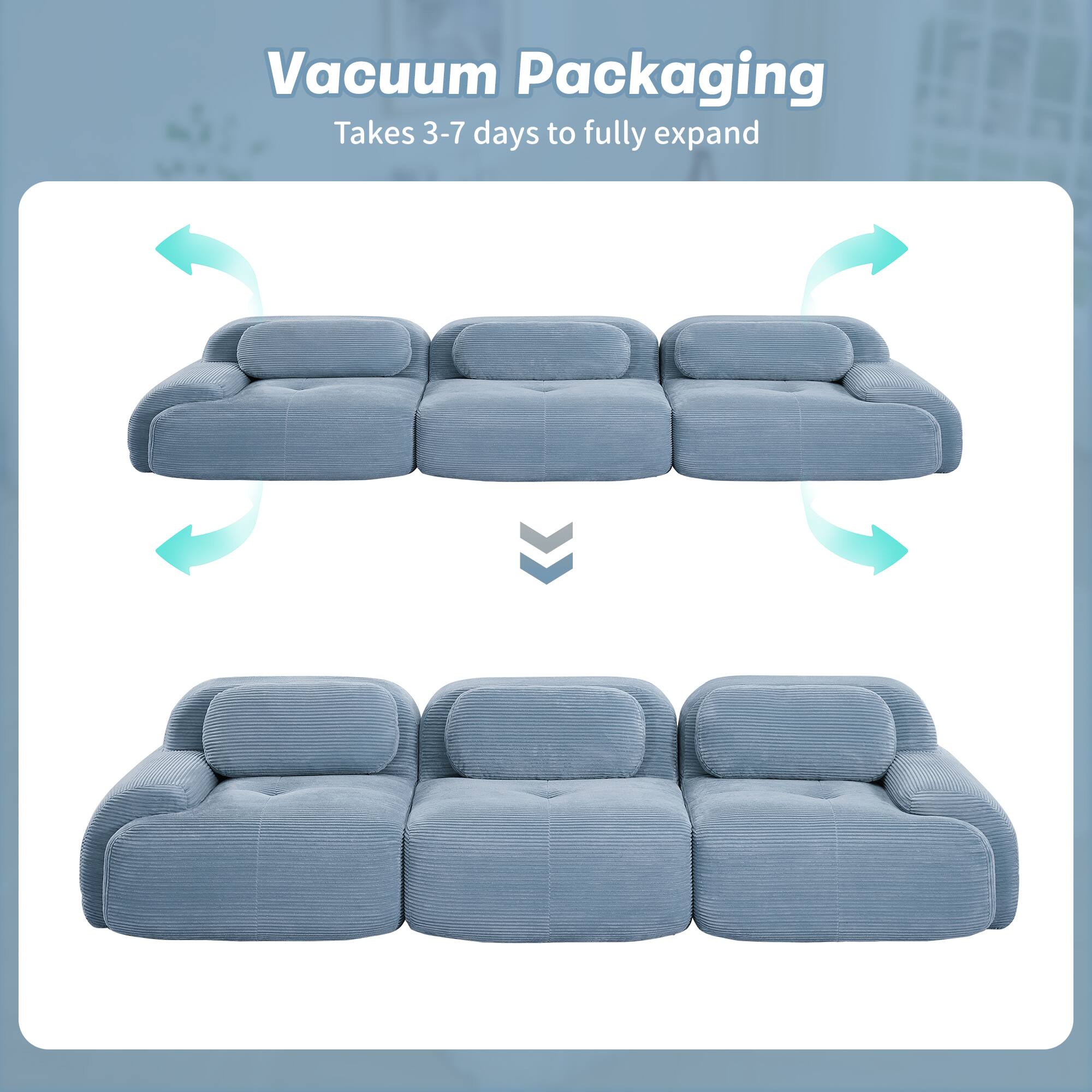 Vacuum Packaging  
Takes 3-7 days to fully expand