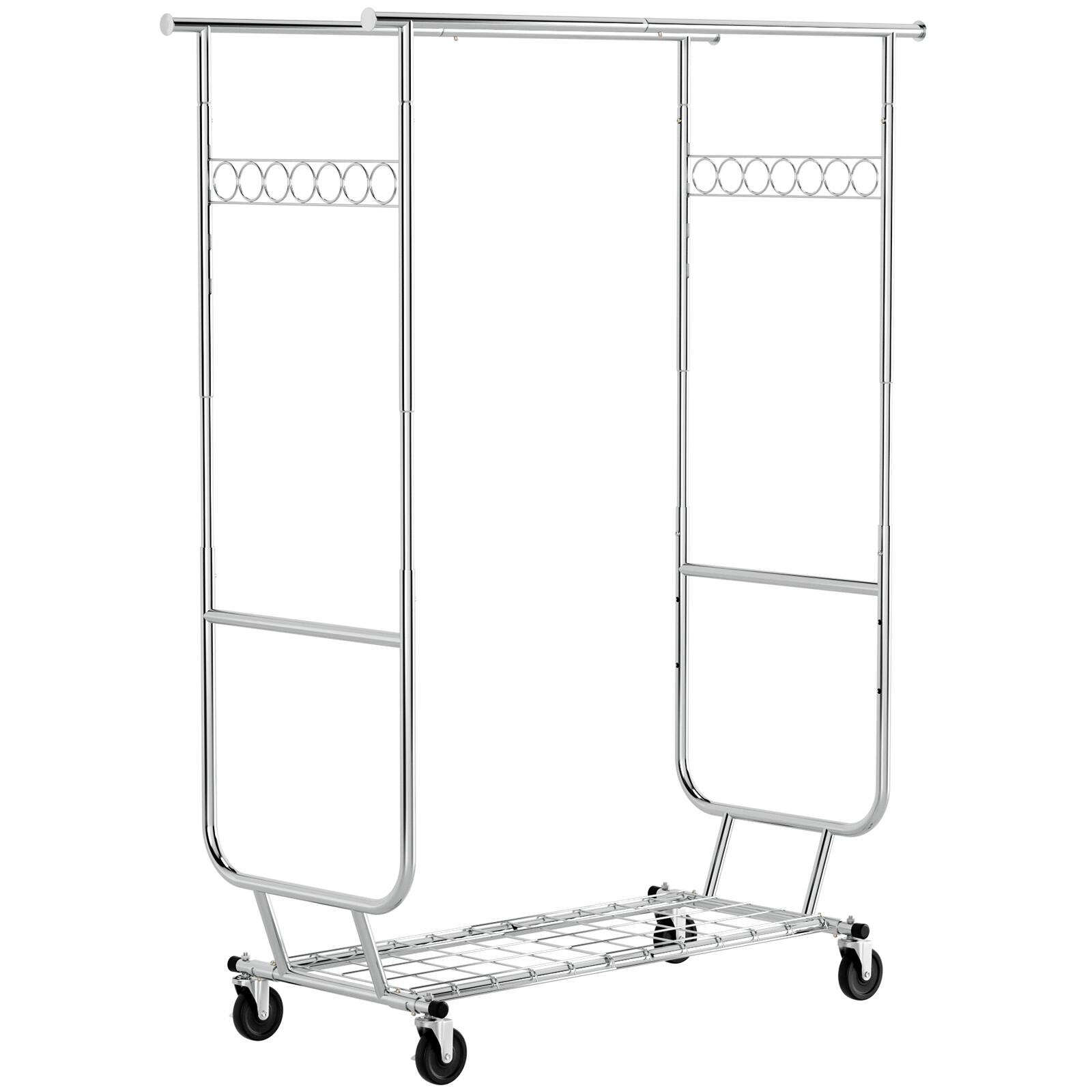 Alt View 4. Topteng - Heavy Duty Rolling Clothes Rack - 660 lbs Capacity, Adjustable Height & Width, 4 Locking Wheels, Chrome Steel for Home - Silver.