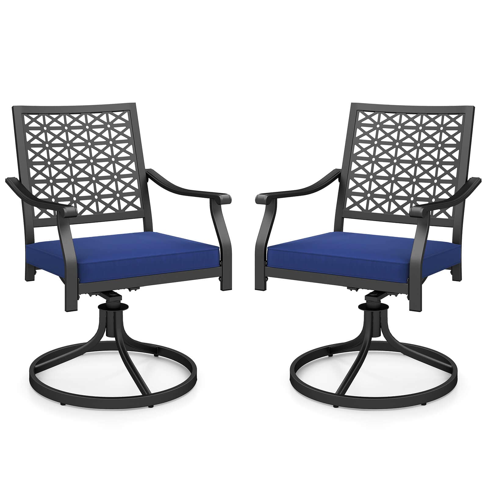 Costway - 2 PCS Outdoor Swivel Chairs Patio Dining Chairs with Padded Cushions High Back - Navy Blue + Black