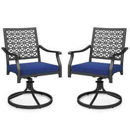 Costway - 2 PCS Outdoor Swivel Chairs Patio Dining Chairs with Padded Cushions High Back - Navy Blue + Black
