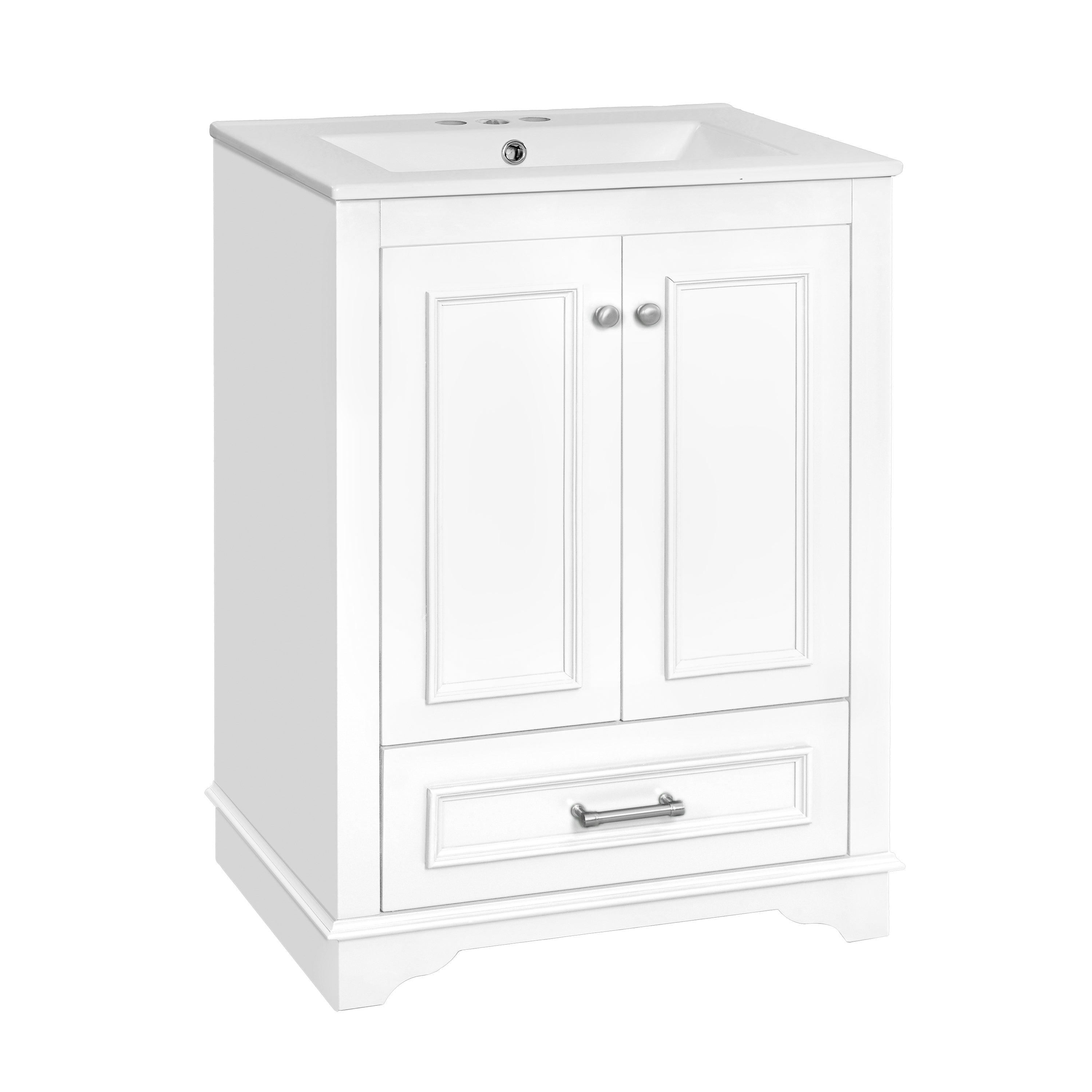 Alt View 9. Boyel Living - 24 Inch Bathroom Vanity with Ceramic Sink Soft Close Doors Silver HandlesWhite - White.