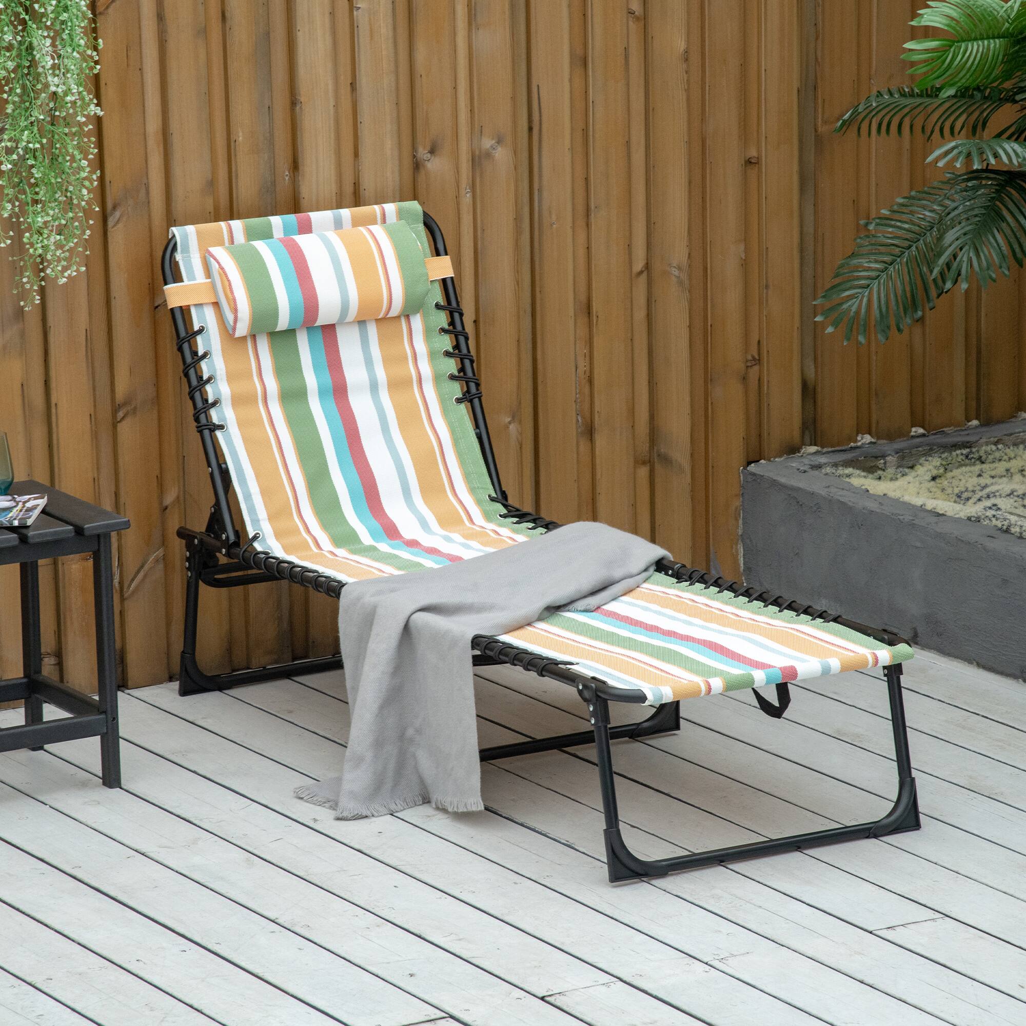 Alt View 1. Outsunny - Folding Chaise Lounge Chair, Patio Sun Tanning Chair, Outdoor Chaise Lounger with 4-Position Reclining Back - Colored.