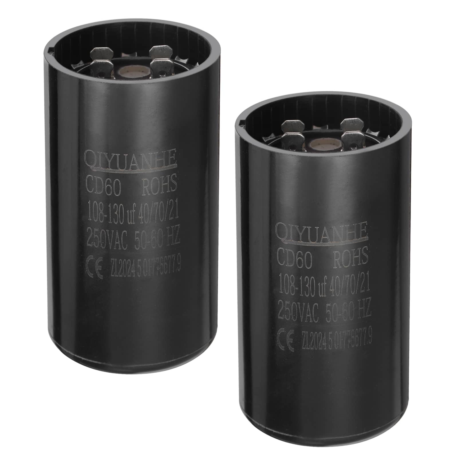 Unique Bargains - 2pcs CD60 Motor Run Capacitor, 108-130uF MFD AC250V, 50-60Hz, for Motor 46x86mm - Black