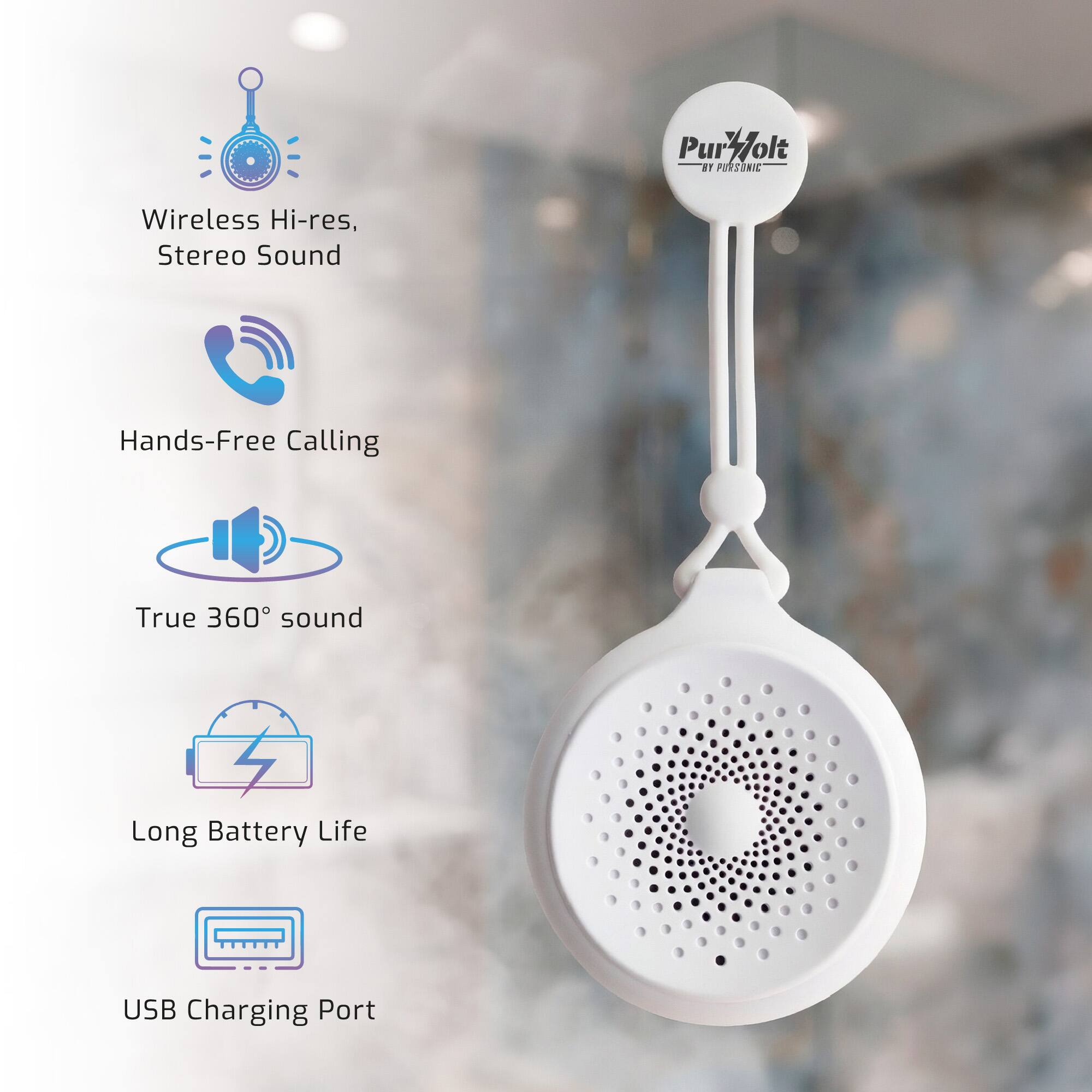 Pur Holt by Pursonic Wireless Hi-res, Stereo Sound Hands-Free Calling True 360° sound Long Battery Life USB Charging Port