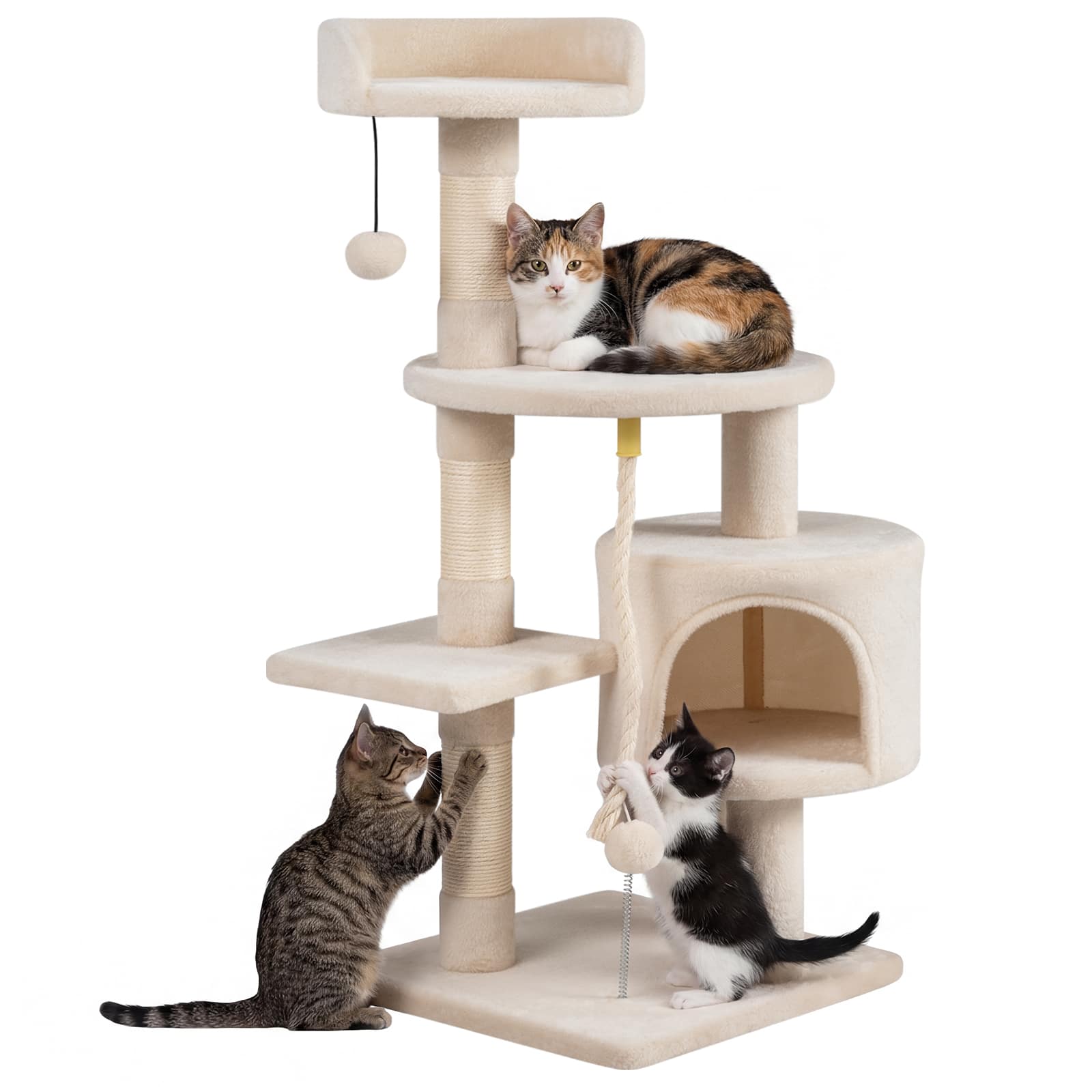 Gymax - Cat Tree 36'' Cat Tower w/CondoTop Perch Sisal Scratching Posts & Hanging Rope Beige price history on PriceWatchPro