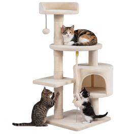 Gymax - Cat Tree 36'' Cat Tower w/CondoTop Perch Sisal Scratching Posts & Hanging Rope Beige