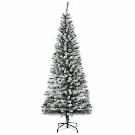RYHNUYNE - 6 Ft Unlit Snow Flocked Slim Artificial Christmas Tree With 492 Tips, Metal Stand Realistic Branches Holiday Decor - Green