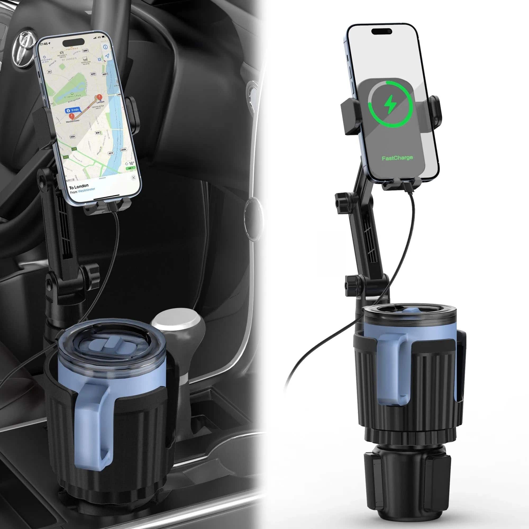 HM 1810 - Wireless Car Phone Mount Cup Holder 1 15w Fast Charging Auto Clamping Expander For Holders Your Cupholder - Default