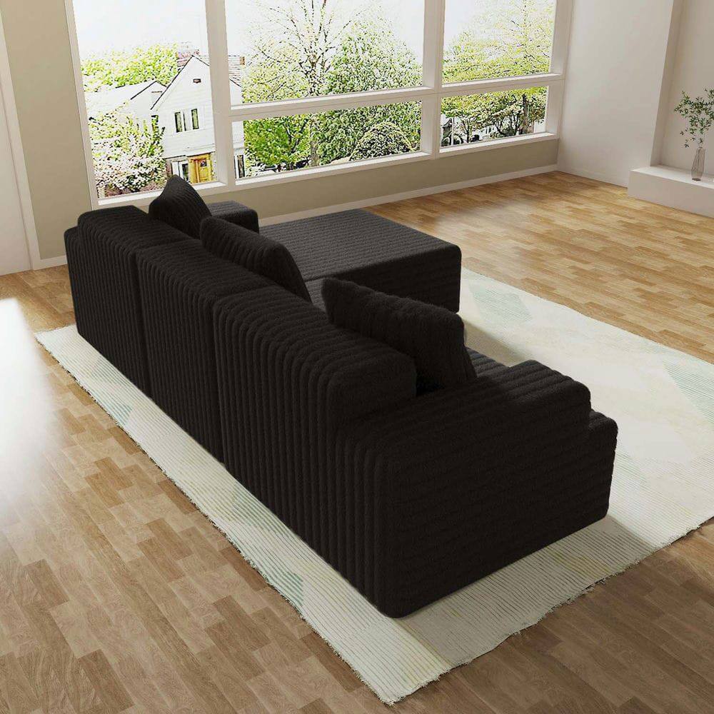 Back. Kadyn - L-Shaped Sectional Sofa, Boneless Compression Design with Comfortable Chaise and Corduroy Fabric, Black - Black.