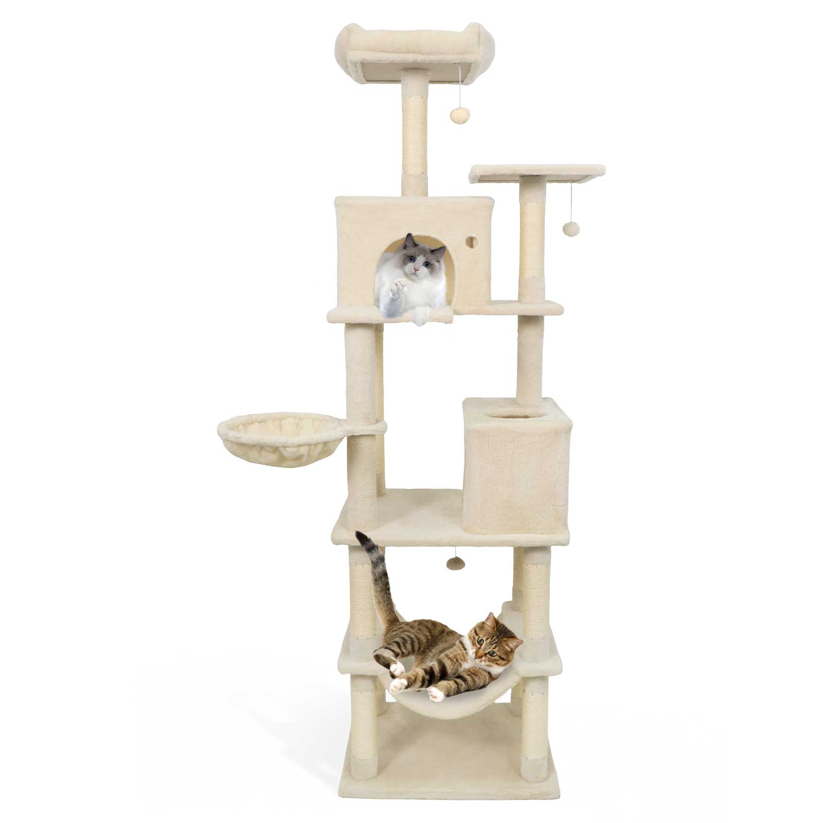 Alt View 9. Gymax - Gymax 80'' Tall Cat Tree w/2 Condos Sisal Scratching Posts Plush Perch Hammock Basket Beige.