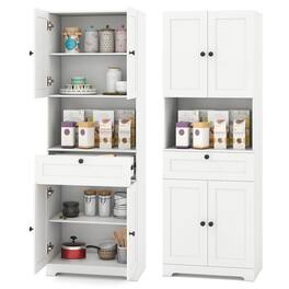 Gymax - 67.5'' Kitchen Pantry Cabinet w/4 Doors 1 Drawer Open Countertop Adjustable Shelf - White