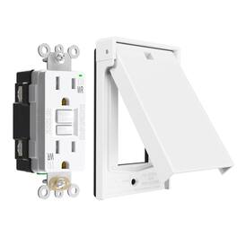 ELEGRP - Vertical Outdoor GFCI Outlet with Cover, 15A WR Thinner Design Receptacle and Wall Plate, UL Listed, 1 Pack - White