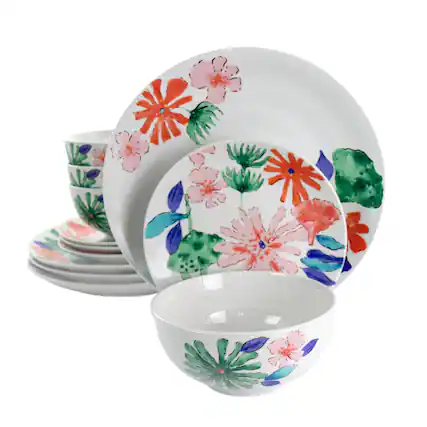 Front. Gibson - Gibson Home Dazzling Lily 12 Piece Ceramic Dinnerware Set - Multi Floral.