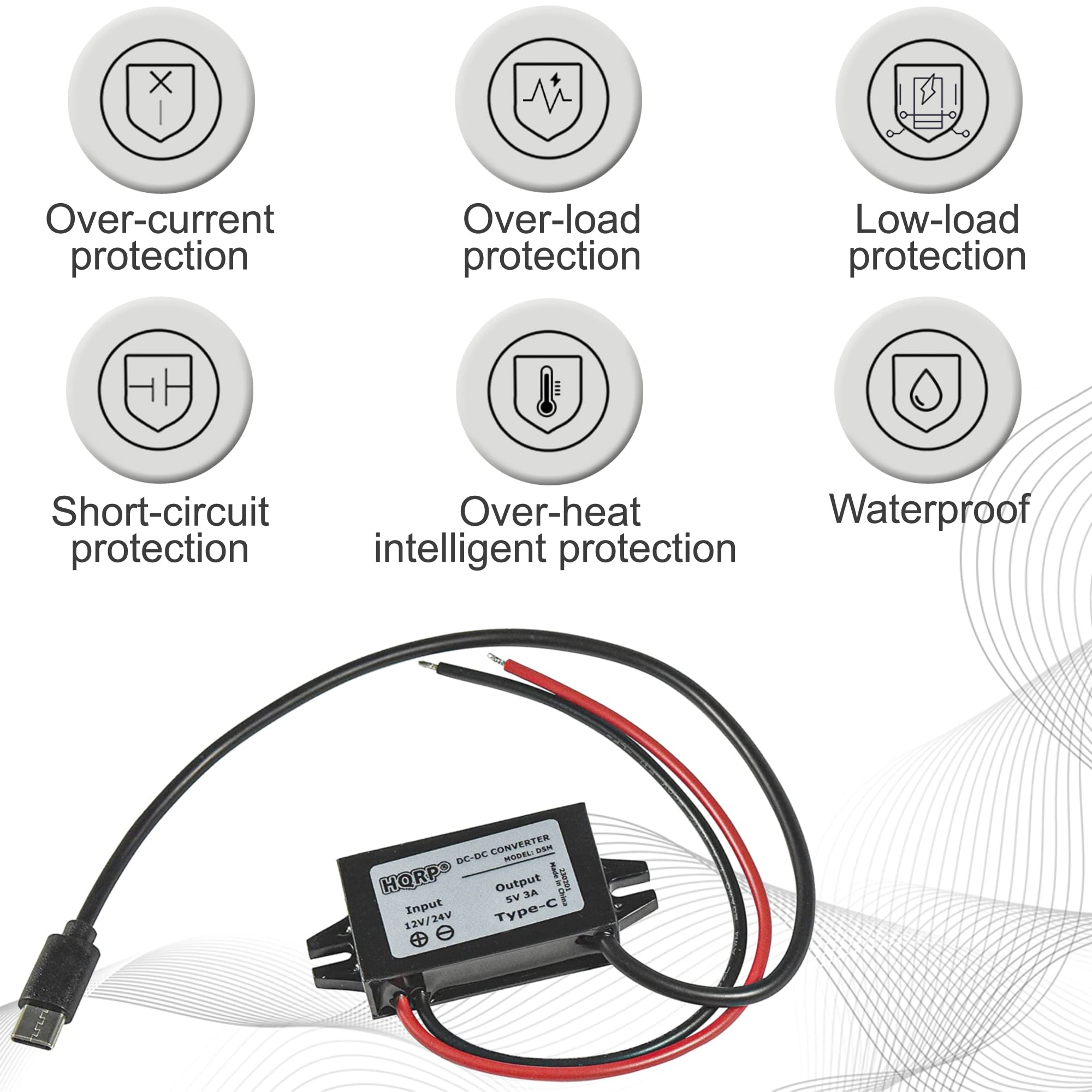 - Over-current protection
- Over-load protection
- Low-load protection
- Short-circuit protection
- Over-heat protection
- Waterproof protection
- Intelligent protection

CONVERTER
MODEL: SN Bnta I TR
HORP

Output: 5V 3A
Input: 12V/24V