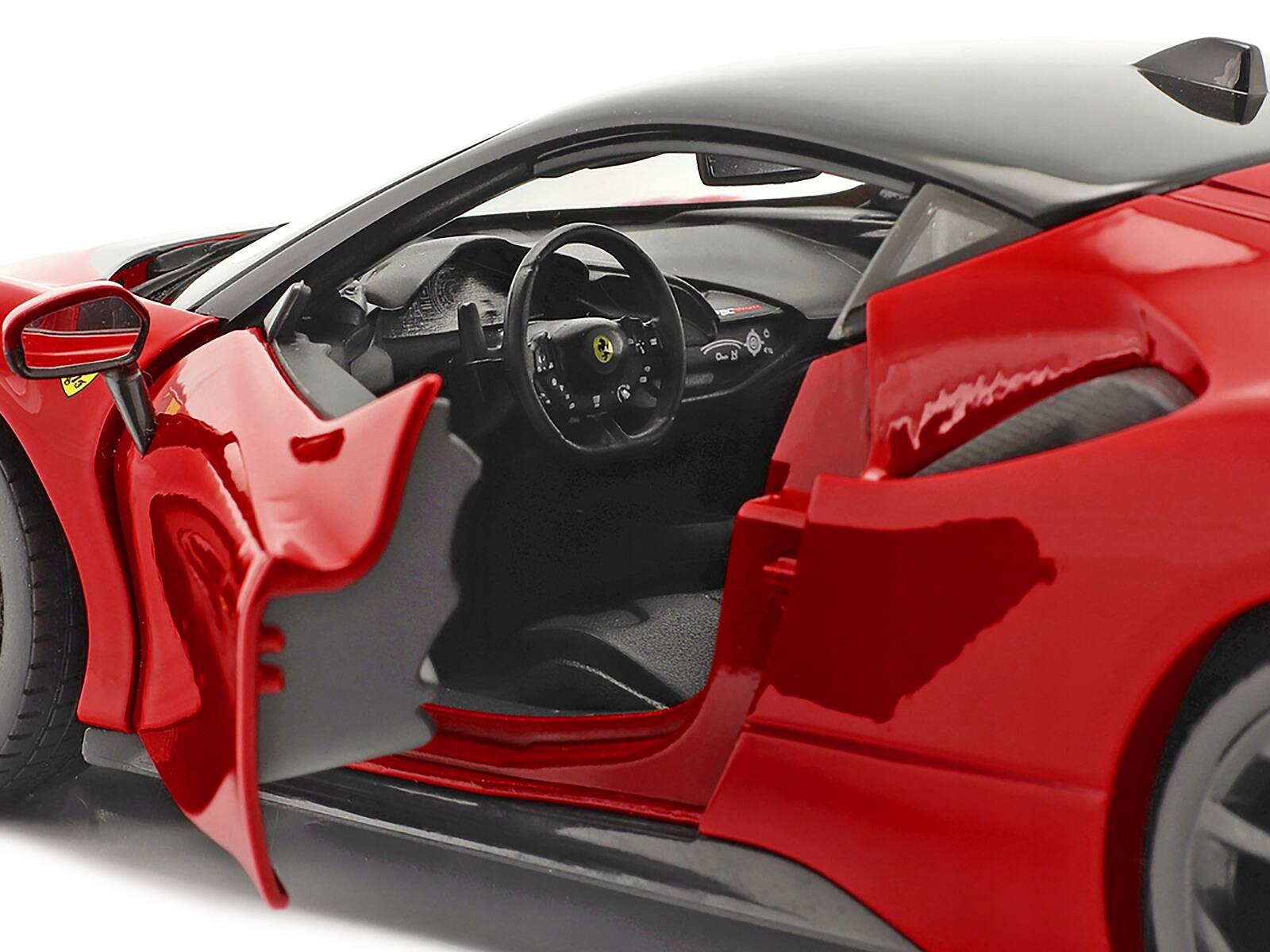 Alt View 1. Bburago - Ferrari SF90 Stradale Red with Black Top "Race + Play" Series 1/18 Diecast Model Car by Bburago.