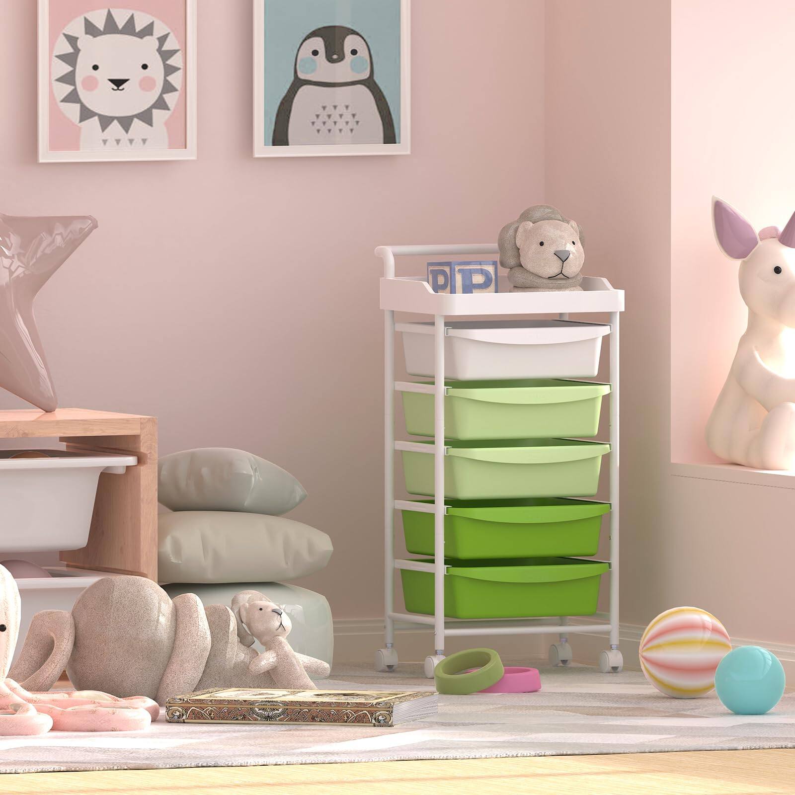 Left. Earthley Blooms - Five Drawer Rolling Cart Craft Organizers Storage Home Office Classroom Plastic Handle Utility Removable Dr....