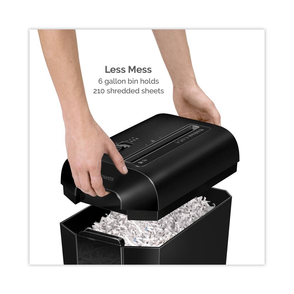 Less Mess  
6 gallon bin holds 210 shredded sheets