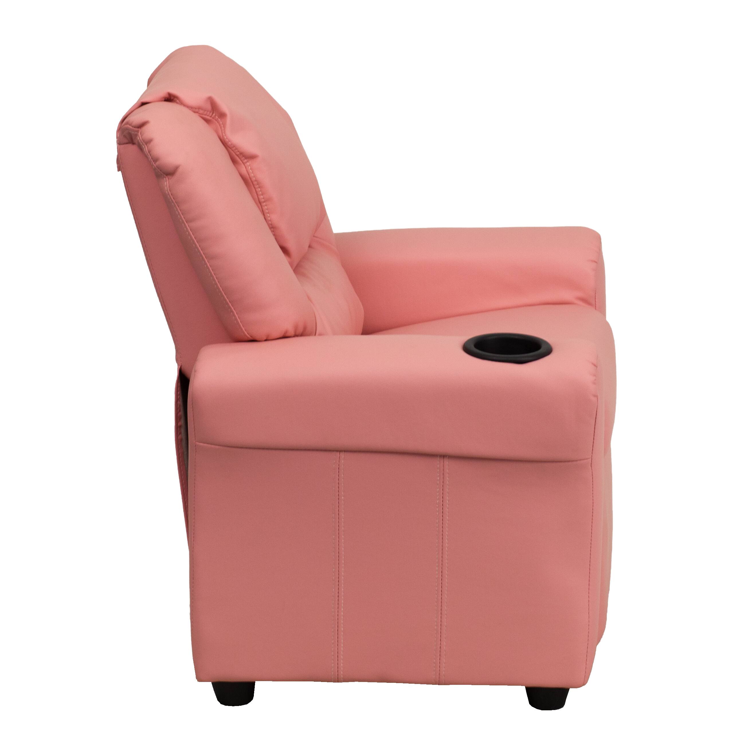 Alt View 5. Emma + Oliver - Contemporary Kids Recliner with Cup Holder and Headrest - Pink Vinyl.