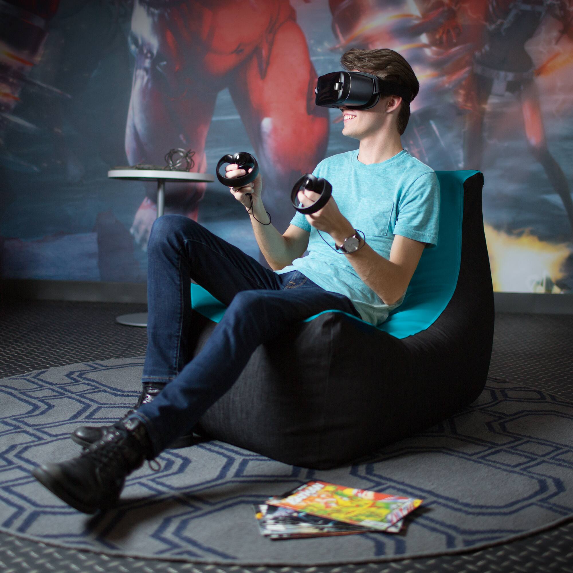 Alt View 1. Jaxx - Jaxx Pixel Gamer Chair - Game Room / Home Theater Bean Bag Chair, Turquoise - Turquoise.