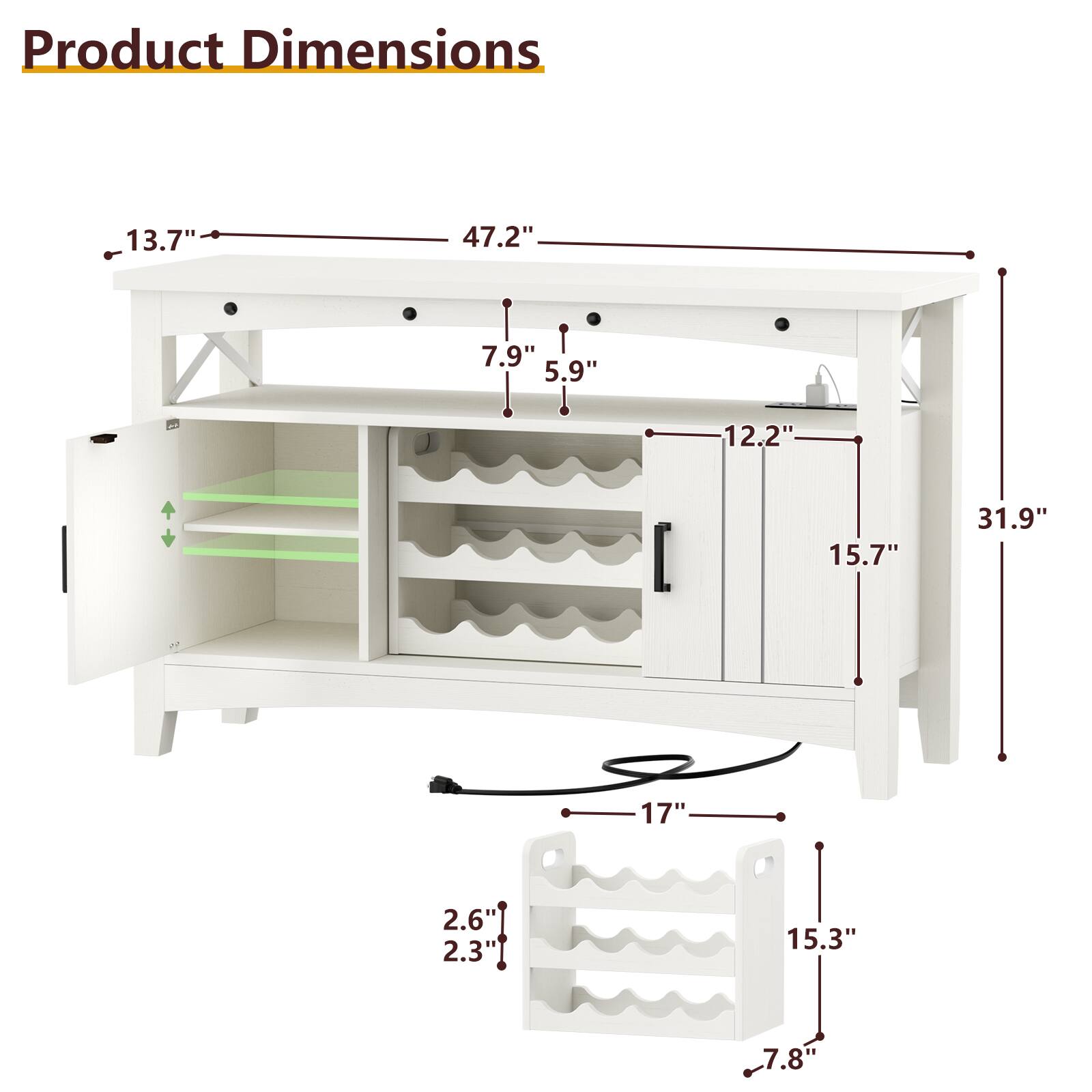 Product Dimensions: 13.7" x 47.2" x 7.9" x 5.9" x 12.2" x 15.7" x 31.9" x 17" x 2.6" x 2.3" x 15.3" x 7.8"