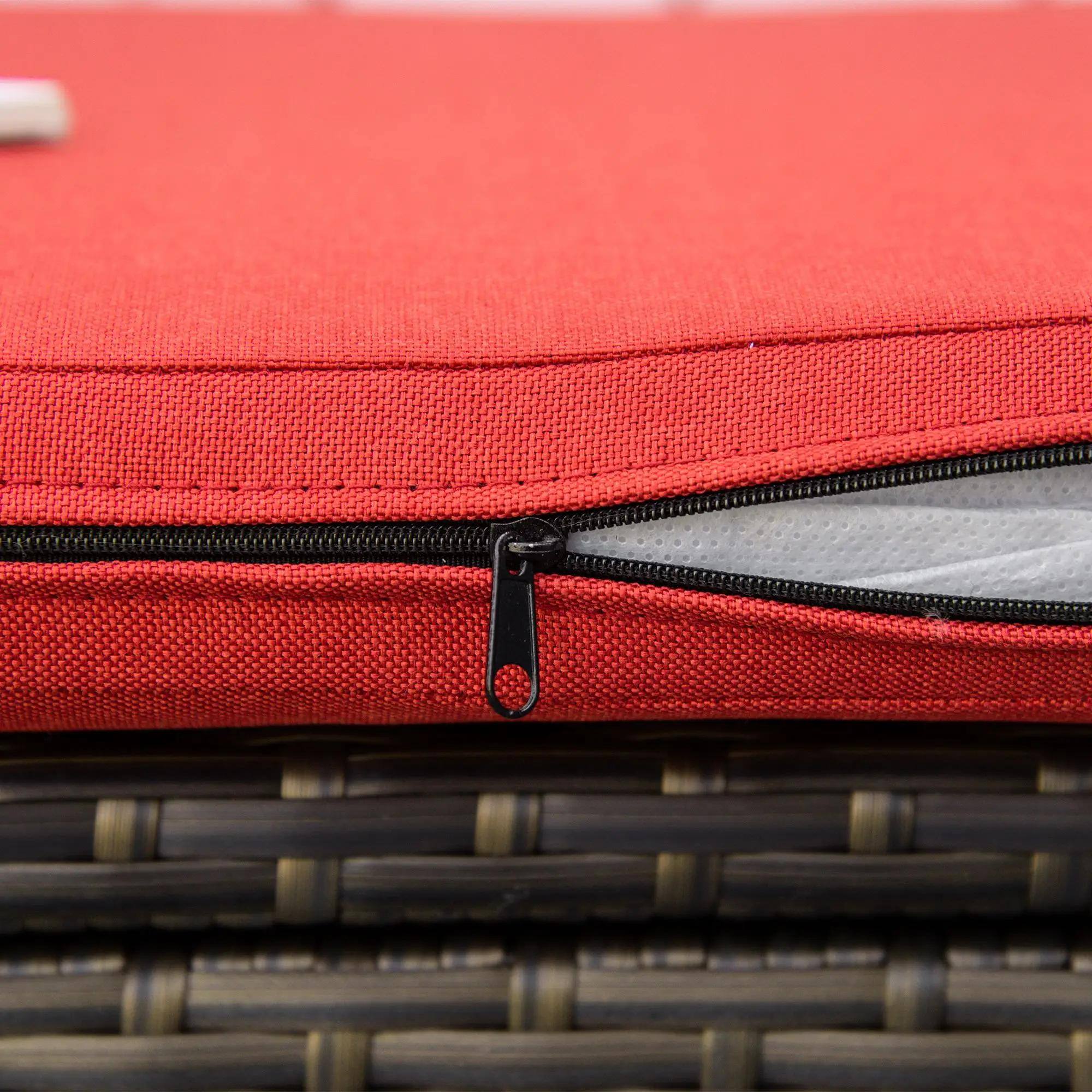 Alt View 1. Resenkos - Resenkos 29 Gallon Wicker Bench, Outdoor PE Rattan Storage Box, 2-in-1 Large Rectangular Garden Seat, Red Handles, Red - Red.