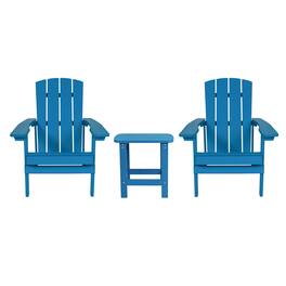 Emma + Oliver - Three Piece Hammond Adirondack Style Conversation Set with Two Chairs and Matching Side Table for Indoor and Outdoor Use - Blue