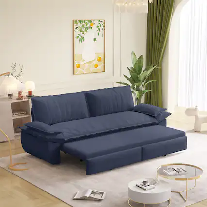Front. Anysun - 73.2" 3-in-1 Corduroy Convertible Sleeper Sofa Bed - Queen Pull-Out Loveseat - Blue.