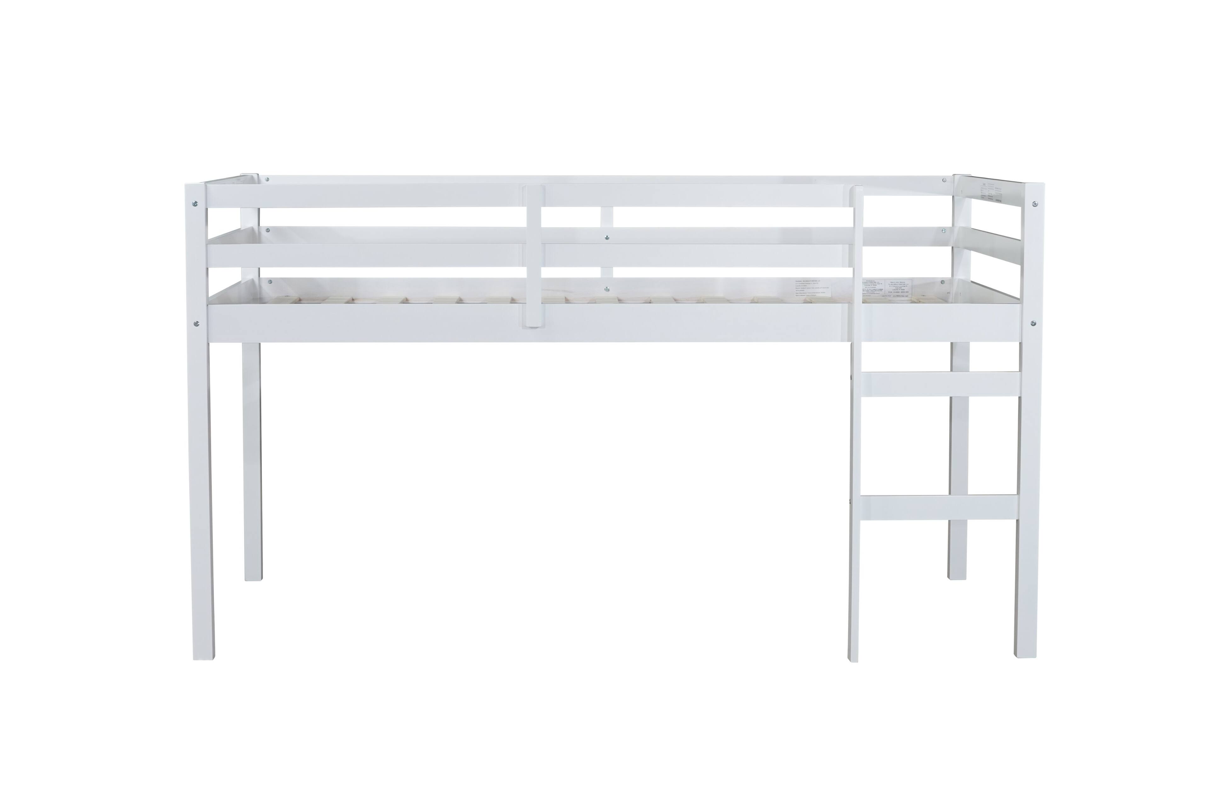 Alt View 6. GOODSILO - Solid Wood Twin Loft Bed with Ladder & Strengthened Slats - White.