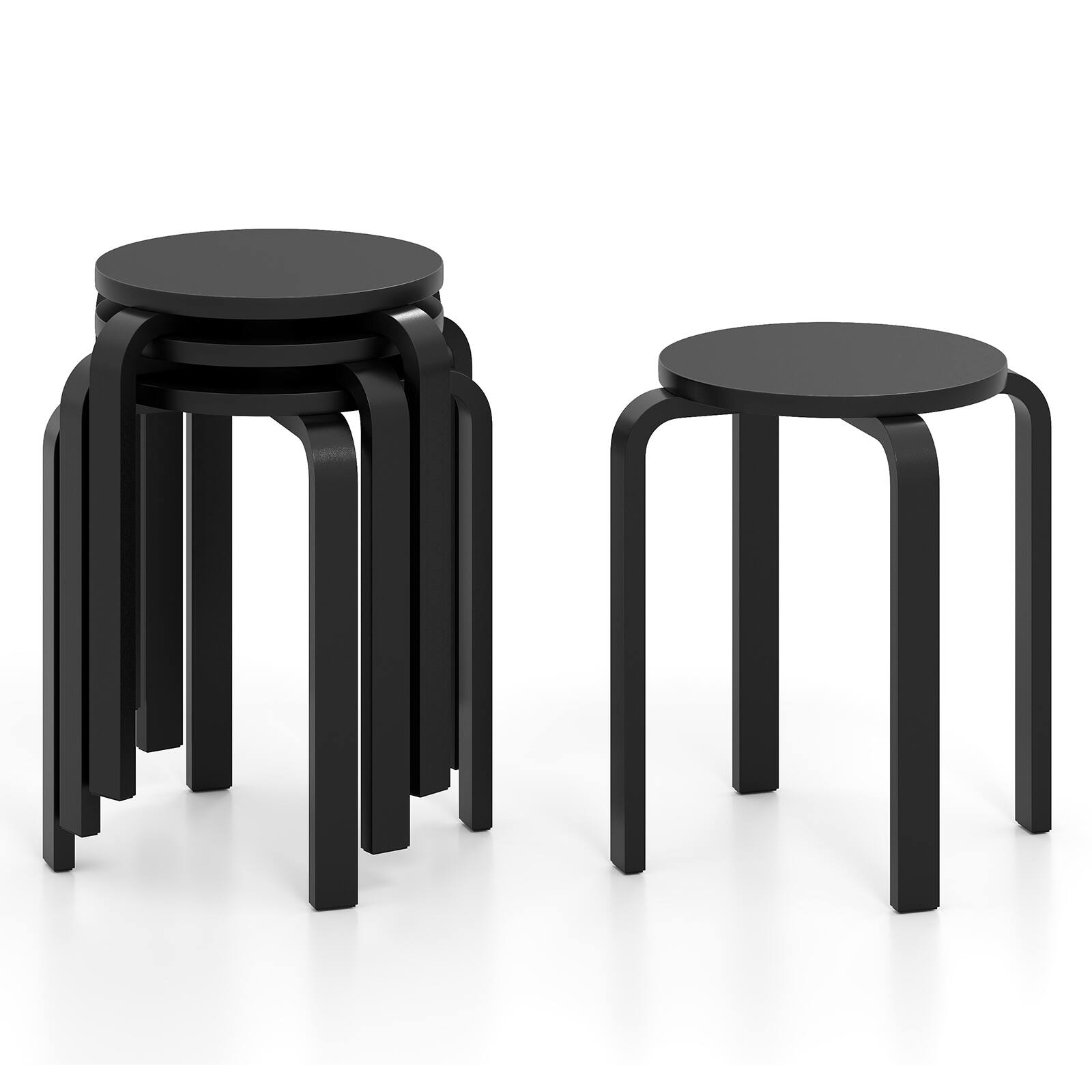 Front. Gymax - Gymax Set of 4 18'' Stacking Stool Round Dining Chair Backless Wood Home Decor Black - Black.