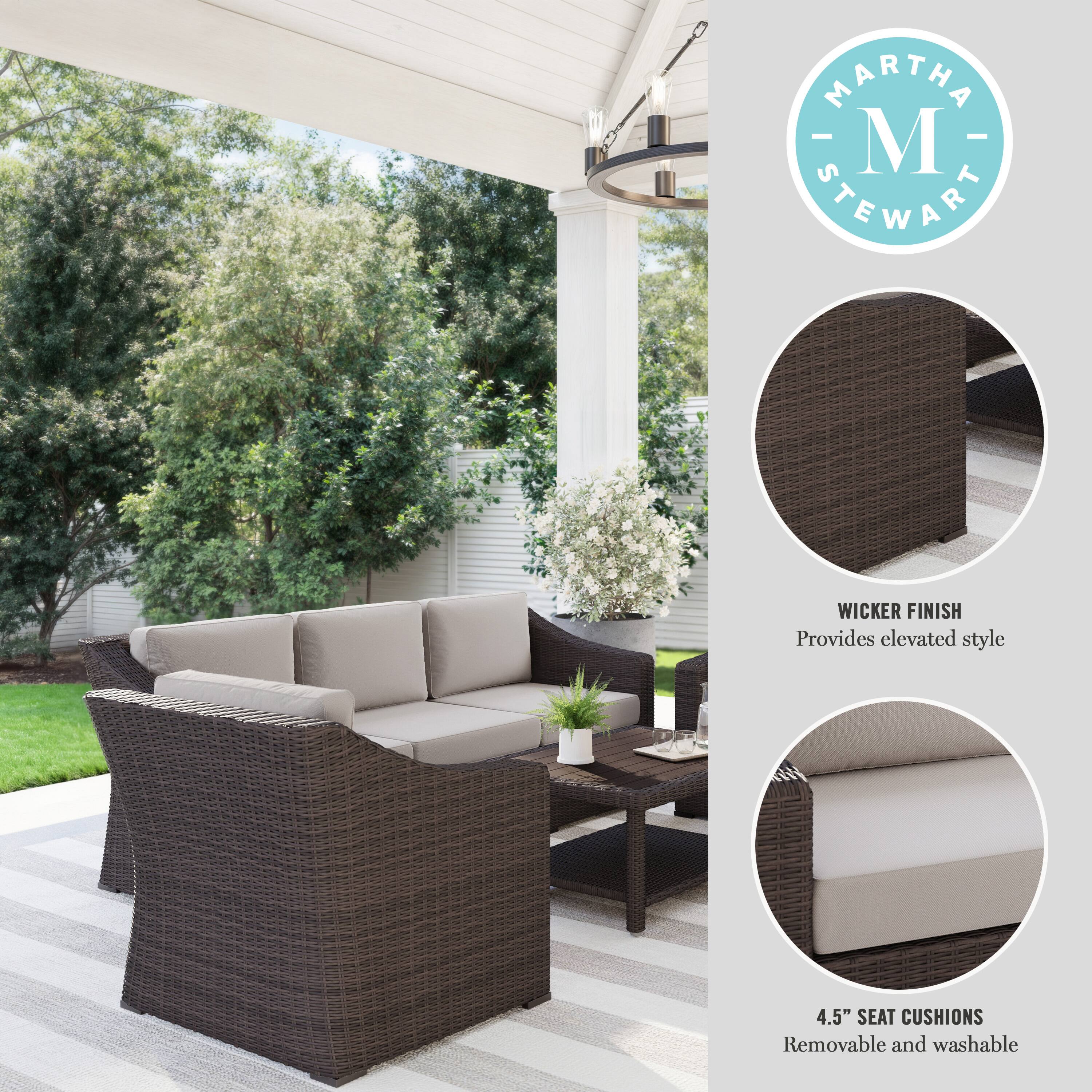 MARTHA STEWART WICKER FINISH Provides elevated style 4.5" SEAT CUSHIONS Removable and washable