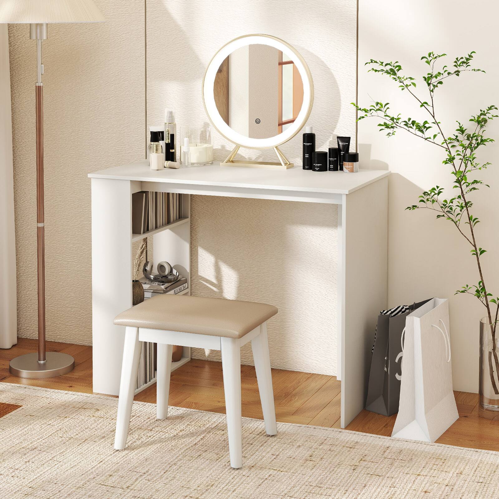 Alt View 2. SlickBlue - Compact Computer Desk with Built-In Bookshelf for Small Spaces - White.