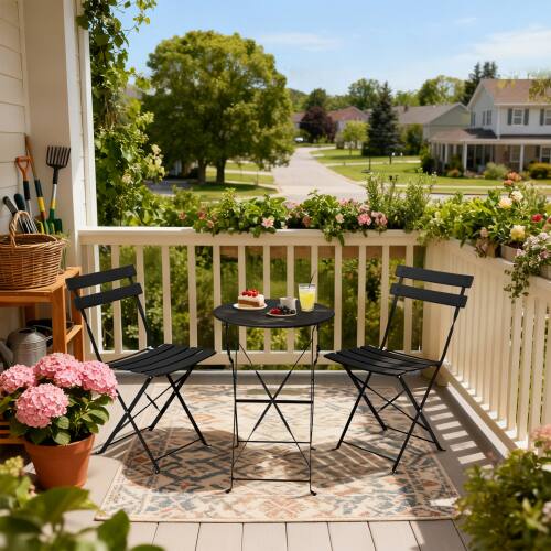 Alt View 10. Winado - 3 Piece Folding Bistro Table Chairs Dining Set Weather-Resistant for Indoor/Outdoor - Black.