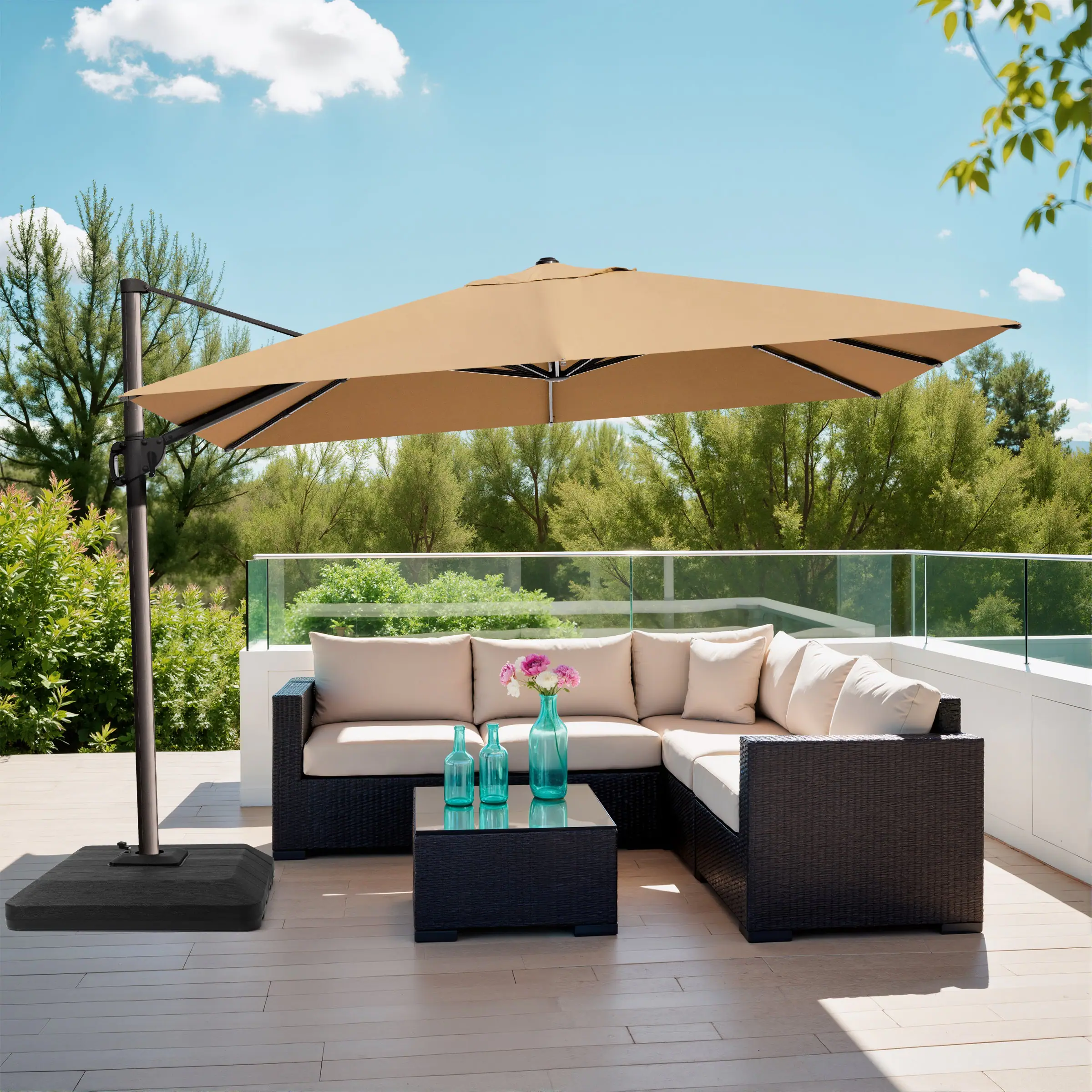 Back. Crestlive Products - Crestlive Products 9x12ft Aluminum Crank Cantilever Patio Umbrella with Base - Brown.