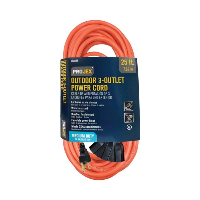 ProjeX - Indoor or Outdoor 25 ft. L Extension Cord 14/3 SJTW - Orange