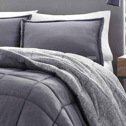 Angle. Hivvago - King Plush Sherpa Reversible Micro Suede Comforter Set in Gray - Gray.