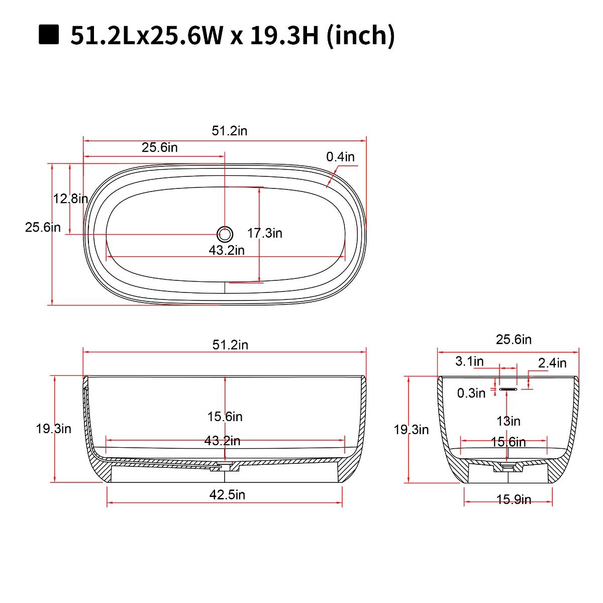 51.2L x 25.6W x 19.3H (inch)

51.2in
25.6in
0.4in
12.8in
17.3in
43.2in
51.2in
19.3in
3.1in
2.4in
0.3in
15.6in
43.2in
19.3in
13in
15.6in
42.5in
15.9in