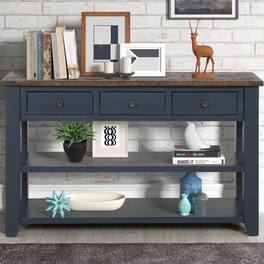 GOODSILO - Solid Wood Console Table with Storage Drawers and Shelves for Entryway, Living Room, or Bedroom - Blue
